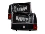 For 00 04 Ford Excursion 99 04 F250 F350 Crystal Headlights Bumper Lights Black