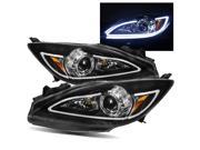 For 10 13 Mazda 3 Black Fiber Optic LED Tube Projector Headlights Lamps