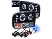 10000K HID For 00 05 Ford Excursion Glossy Black Dual Halo Projector Headlights