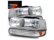 For 99 02 Silverado LH RH Chrome Crystal Headlights LED Bumper Lamps
