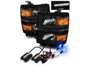10000K HID For 2014 2016 Chevy Silverado 1500 DRL LED Black Crystal Headlights Lamps