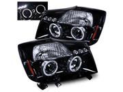 For 04 15 Nissan Titan Glossy Black Angel Eye Halo Projector Headlights Lamps