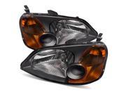 For 01 03 Honda Civic Coupe Sedan JDM Black Crystal Aftermarket Headlights Lamps