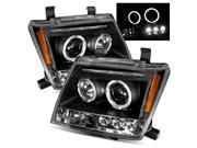 For 05 12 Nissan Xterra Black Dual Halo LED Eyelids Projector Headlights Lamps