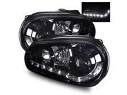 For 99 05 VW Golf GTI MK4 99 02 Cabrio Glossy Black DRL LED Projector Headlights