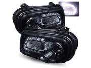 For 05 10 Chrysler 300C Glossy Black Hi Power LED Strip Projector Headlights