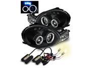 4300K HID For 00 02 Dodge Neon Black Dual Halo LED Projector Headlights Lamps