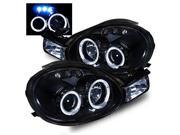 For 00 02 Dodge Neon Glossy Black Dual Halo LED Projector Headlights Lamps