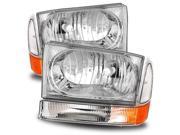 For 99 04 Ford Excursion F250 F350 F450 Chrome Crystal Headlights Bumper Lamps