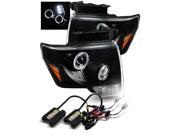 6000K HID For 09 14 Ford F150 Black Angel Eye Halo Projector Headlights Lamps