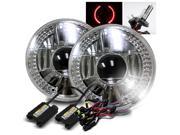 Modifystreet® 6000K H4 2 HID Red LED Ring H6014 H6015 H6017 H6052 H6024 7 Round Semi Sealed Beam Projector Headlights Conversion Kit Chrome Crystal