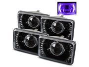 Modifystreet® 4PC Purple LED Ring H4651 H4652 H4656 H4666 4x6 Semi Sealed Beam Projector Headlights Conversion Kit Black Housing