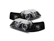 For 99-04 Ford Mustang LED Angel Eye Halo Projector Headlights Black For 99-04 Ford Mustang LED Angel Eye Halo Projector Headlights Black