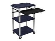 Topaz Blue 42 Presentation Cart Nickel Legs Keyboard Pullout Shelf And Side Pullout Shelf