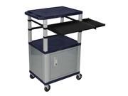 Topaz Blue 42 Presentation Cart Nickel Legs With Nickel Cabinet Keyboard Pullout Shelf And Side Pullout Shelf