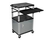 Black 42 Presentation Cart Nickel Legs With Nickel Cabinet Keyboard Pullout Shelf And Side Pullout Shelf