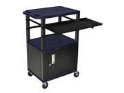 Topaz Blue 42 Presentation Cart Black Legs With Black Cabinet Keyboard Pullout Shelf And Side Pullout Shelf