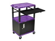 Purple 42 Presentation Cart Black Legs With Black Cabinet Keyboard Pullout Shelf And Side Pullout Shelf