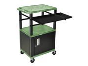 Green 42 Presentation Cart Black Legs With Black Cabinet Keyboard Pullout Shelf And Side Pullout Shelf