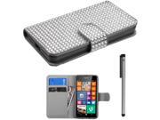 For Nokia Lumia 635 Studded Diamond Design Wallet Pouch Flap Phone Protector Cover Case Accessory with Stylus Pen