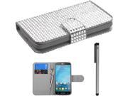 For LG Optimus L90 Full Diamond Design Wallet Pouch Flap Phone Protector Cover Case Accessory with Stylus Pen