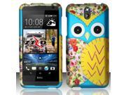 for HTC Desire 610 Hard Plastic Snap On Cover Case. Blue Yellow Owl