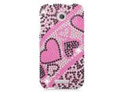 for HTC Desire 510 Diamonds Hard Cover Case. Pink Black Hearts