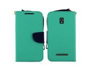 for Alcatel One Touch Pop Mega LTE 2 Tone Faux Leather Wallet Stand Cover Case. Teal Blue
