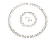 La Regis Jewelry Sterling Silver 9 10mm White Freshwater Pearl 18 Necklace 7 Bracelet and Stud Earring Set