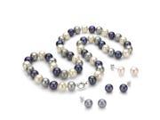 La Regis Jewelry Sterling Silver 8 9mm Multicolor Pearl Necklace 18 and 3 Pairs Stud Earrings Set