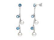 Sterling Silver 6 7mm White Freshwater Pearl with Blue Topaz Gemstones with 1...