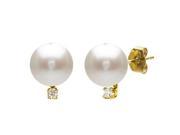 14k Yellow Gold .02 Ctw Diamond 7 8mm White Cultured Freshwater Pearl Perfect...