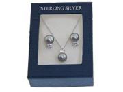 Sterling Silver 7 8mm Grey Cultured Freshwater Pearl with .75tcw Genuine CZ Earring and 18 Chain Length Pendant Jewelry Set.