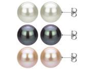 La Regis Jewelry Sterling Silver 7 7.5mm 3 Pairs of White Pink and Black Pearl Stud Earrings
