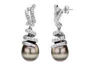 14k White Gold Illussion Stud Dangled Earring with 11 12mm Off Shape Black South Sea Tahitian Pearl.