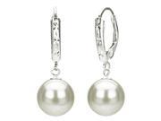 Sterling Silver 9 10mm White Round Cultured Freshwater AAA Pearl Lever back with Diamond Accent Earring