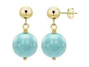 14k Yellow Gold with 12mm Blue Turquoise Gemstone Stud Ball Earring