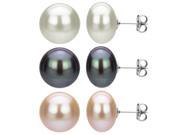 La Regis Jewelry S3E 446 1 99 Sterling Silver 3 Pair Cultured Freshwater Pearl Stud Earring White Black Pink