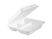 Foam Hinged Lid Container 3 Comp 9.3 x 9 1 2 x 3 White 100 Bag 2 Bag Carton DCC95HTPF3R