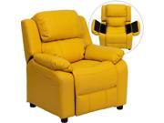 Deluxe Heavily Padded Contemporary Yellow Vinyl Kids Recliner with Storage Arms [BT 7985 KID YEL GG]
