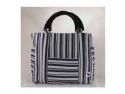 Shutterbug Designs Busy Bee Striped Canvas Bag with Wood Handle Navy White