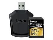 Lexar 64GB Professional 2000x UHS II U3 SDXC Memory Card LSD64GCRBNA2000R