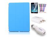 BESDATA Top Quality Full Set Blue PU Leather Folding Front Smart Cover Skin Crystal Back Hard Case For iPad Air iPad 5 Plus Free Car Charger Power Adapter