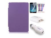 BESDATA 6 in 1 Combo iPad Mini 2 Smart Cover Hard Back Case Shell Car Charger Wall Adapter Screen Protector Touch Pen Purple