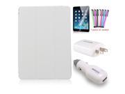 BESDATA Top Quality Full Set White PU Leather Folding Front Smart Cover Skin Crystal Back Hard Case For iPad Mini 1 Plus Free Car Charger Power Adapter Sc