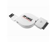 ZipLINQ ZIP DATA A03 White Round Retractable iPod iPhone USB Charge Sync Cable 32 Inch