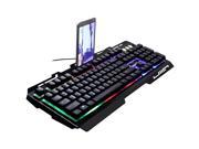 CORN G700 Rainbow LED Full Backlit Metal Panel Mechanical Feeling Gaming Keyboard with Phone Holder 104Keys
