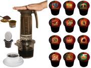 Cafejo My French Press K Cup Brewer W K Cup Ground Coffee Pod Adaptors Plus 12 Count Variety Box of Cafejo K Cups