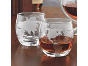 Etched Globe Whiskey Glasses 12 oz Set of 2