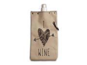 Tote Able 26oz I Love Wine Heart Design Water Wine and Beverage Canvas Reusable Flask Bottle Tote Carrier